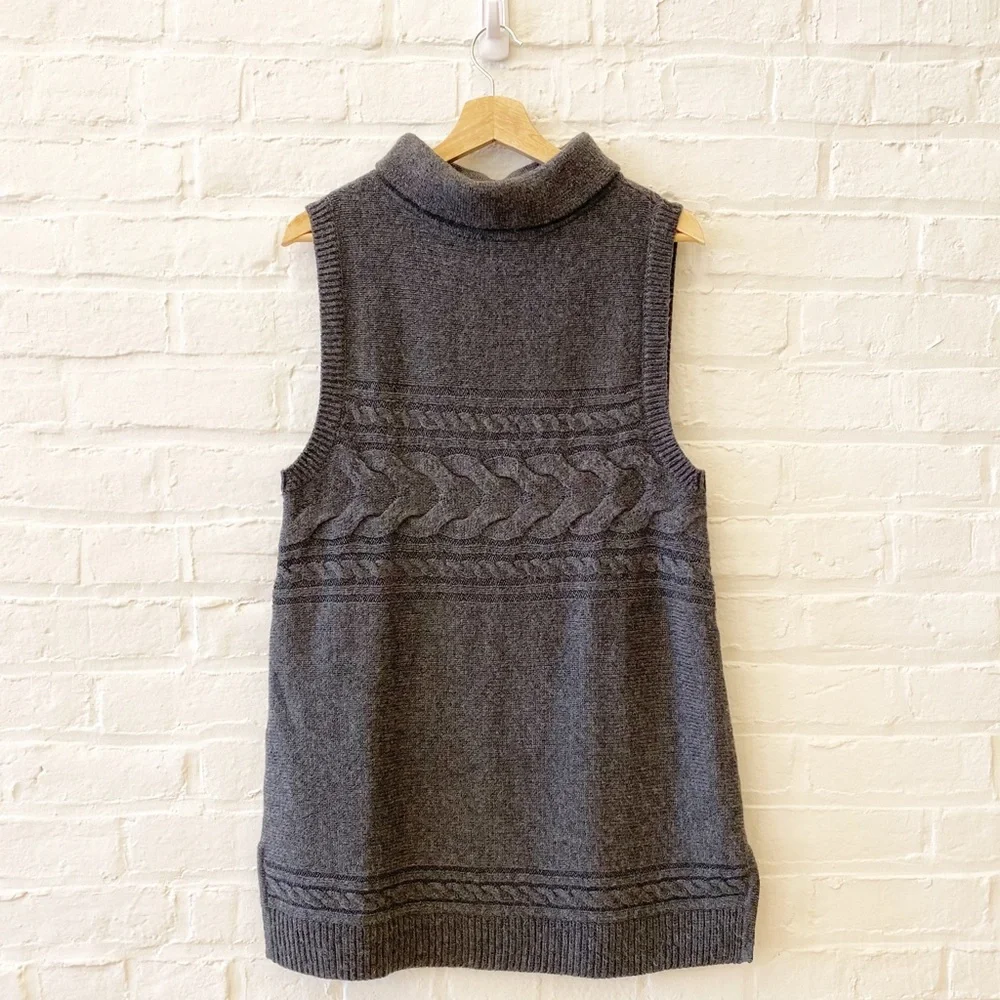 Talbots || Cable Knit Funnel Neck Sleeveless Sweater / Vest Gray Small